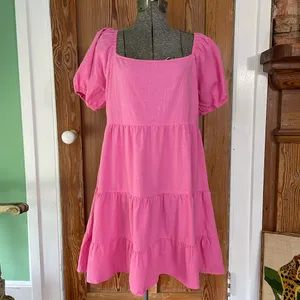 Luukse Bright Pink Tiered Babydoll Dress Puff Sleeve Cottagecore XL💛 thumbnail 8