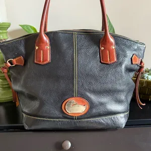 DOONEY & BOURKE Champosa Black Brown Pebbled Leather‎ Satchel Handbag XL thumbnail 2