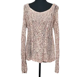 Free People Open Cable Knit Sweater Womens Small Pullover Cotton Linen Boho Pink thumbnail 3