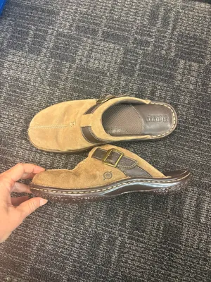 Børn tan suede mule clogs comfort shoes sz 8 thumbnail 3