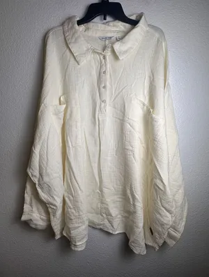 Peace Love World Womens 4X Cream Cotton Gauze Oversized Button Tunic Blouse thumbnail 1