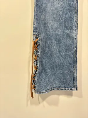 Abercrombie Curve Love Mid Rise Bootcut Vegan Suede Lace Jean 31 Short thumbnail 10