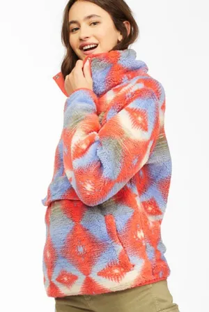 Billabong switchback Aztec print Sherpa fleece pullover size M thumbnail 11