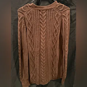 Eddie Bauer Chocolate Brown Cable-Knit V-Neck Sweater thumbnail 3