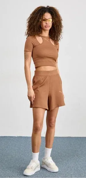 Puma ‘Dare To’ Flared Athletic Shorts with Elastic Waistband thumbnail 1