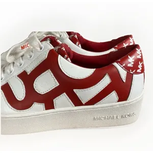 Michael Kors Womens Poppy Graphics Logo Sneaker Shoes Red/White Size 6.5 Leather thumbnail 4