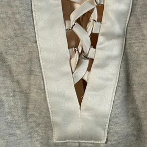 Endless Rose Beige Ribbed Bell Sleeve Lace‎ Up Front Cropped Sweatshirt Top M thumbnail 4