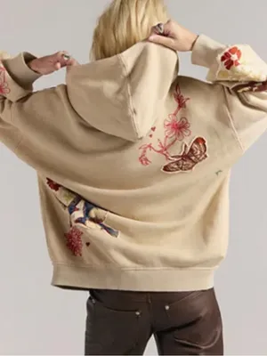 Free People Grandma's Garden Hoodie Zip Up Sweatshirt in Tea Overdye Gray NWT thumbnail 2