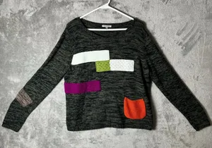 Lisa Todd Mixed Patchwork Knit Sweater Artsy Eclectic Boho Small Cotton Cashmere thumbnail 1