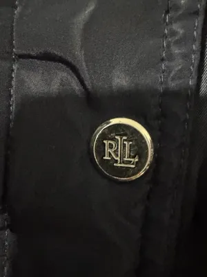Ralph Lauren Navy Quilted Puffer Coat with Gold RL Logo Button, Size S thumbnail 2