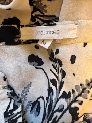 Maurice’s Cream Black Floral Print V-neck Roll-Tab Sleeves Chiffon Blouse Large thumbnail 5
