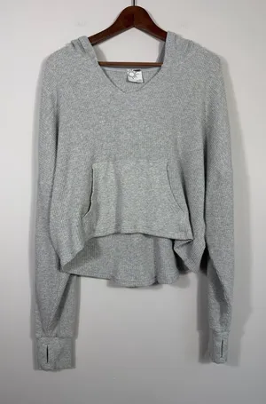 Offline by Aerie Gray Waffle Knit Cropped Hoodie Small Cozy Lounge Top thumbnail 1