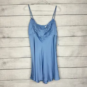 ASTR The Label Ellison Satin Sweetheart Mini‎ Dress Baby Blue Womens Size Large thumbnail 3