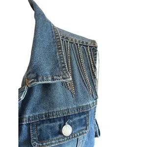 Denim BLVD LA Jean vest fringe rhinestones western cowgirl Large classic rodeo thumbnail 7