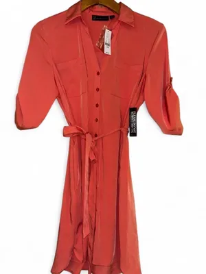 New York & Company Coral Tie-Waist Midi Shirt Dress thumbnail 1