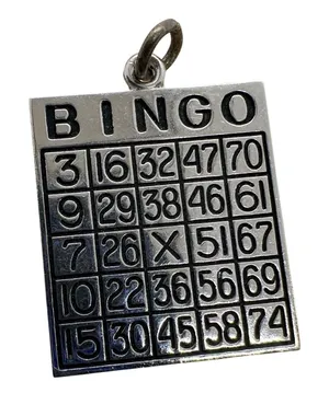 Vintage Sterling Silver Bingo Card Charm Pendant‎ 3.09g Game Night Jewelry thumbnail 1