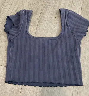 Square Neck Ribbed Crop Top in Dusty Blue thumbnail 1