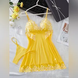 NWT New Fashion Yellow Lace Nightgown Slip Dress Size S thumbnail 3