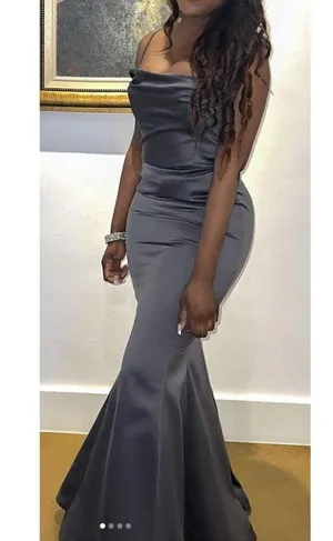 HOUSE OF CB Violette Satin Mermaid Gown in Dark Grey Size X-Small thumbnail 3