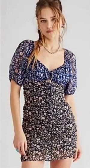Free People Tessa Floral Ruched Mini Dress Women's Size XS thumbnail 1
