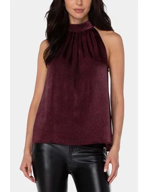 Liverpool Mock Neck Halter Top in Burgundy Leopard Print, NWT, Size S thumbnail 8