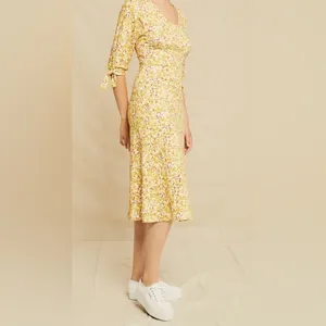 Wedding Guest Dress Size M Organic Cotton Amour Vert Yellow Floral Midi Cottage thumbnail 15