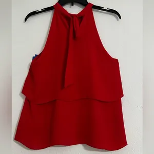 Zara TRF Collection Red Ruffle Sleeveless Halter Top Tied on Back in Size XS thumbnail 3