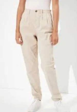 American Eagle size 4 cream tan mom Paperbag pants school uniform neutral thumbnail 2