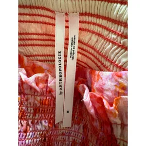 Anthropologie Smocked Babydoll Midi Dress Pink Orange Floral M Medium thumbnail 3