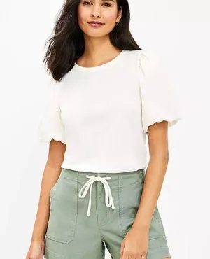 Loft White Bubble Puffed Sleeve Round Neck Tee/Top Size M NWOT thumbnail 1