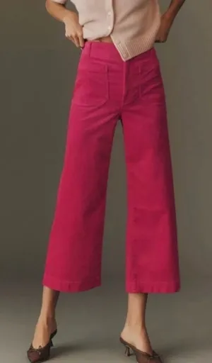 Anthropologie Maeve The Colette Corduroy‎ Ankle Cropped Wide Leg Pants Cream 27 thumbnail 1