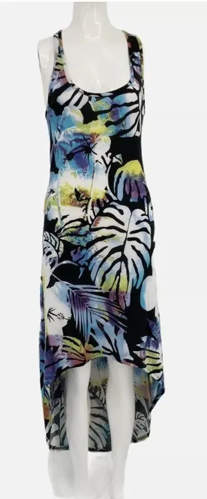Derek Heart High Low‎ Dress Medium Tropical Floral Racerback Sleeveless Summer thumbnail 1