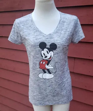 Disney Mickey Mouse space dye grey V-neck T-shirt Top Size large L thumbnail 1