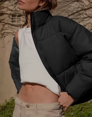 Cropped Puffer Jacket Black Size L thumbnail 3