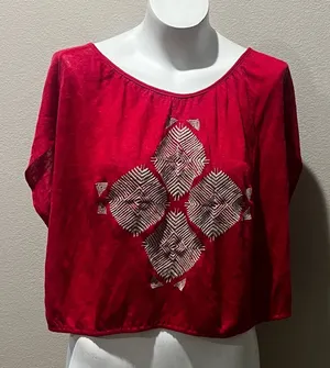 Free people tan embroidered open back blouse thumbnail 1