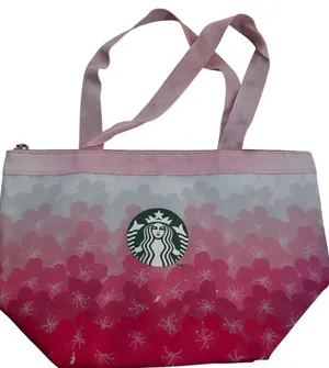 Starbucks Pink Cherry Blossom Floral Insulated Cooler Tote Lunch Bag Zip Top thumbnail 1