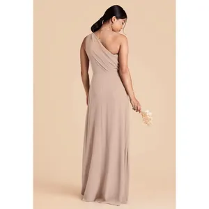 Birdy Grey Kira Chiffon Taupe Convertible One Shoulder Maxi‎ Dress Size Medium thumbnail 7