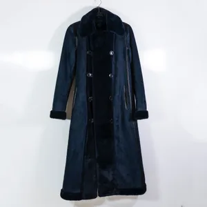 Maison Atia Suede Shearling Lined Double Breasted Button Collared Long Coat 2 thumbnail 1