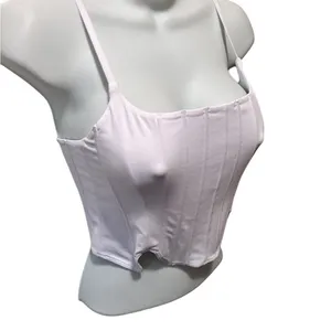 ReoRia Sexy Square Neck Trendy White Clean Girl Corset Crop Top Sz L thumbnail 5