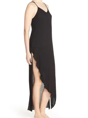 Free People Black Long Crisscross-Back Nightgown with Asymmetric Hem 100% Rayon thumbnail 2