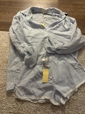 Love Note NWT blue and white pinstripe pajama set thumbnail 2
