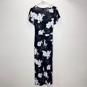 Lulus North Pacific‎ Black White Floral Cropped Wide Leg Pockets Jumpsuit SMALL thumbnail 6