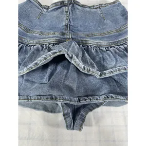 Denim Tiered Ruffled Skort High Waist Shorts Mini Skirt Medium Wash - Size XS thumbnail 2