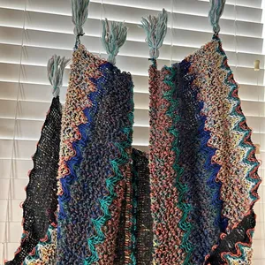 Boho Festival Multicolor Open Knit Tassel Poncho Cardigan OS thumbnail 3