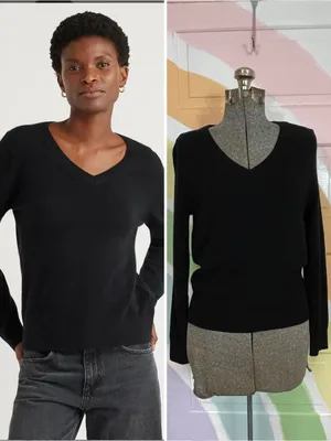 Quince 100% Mongolian Cashmere Black V-Neck Sweater Sz S 🧡🎀 thumbnail 2