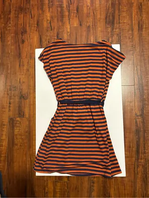 Striped Orange and Navy Belted Casual Dress thumbnail 2
