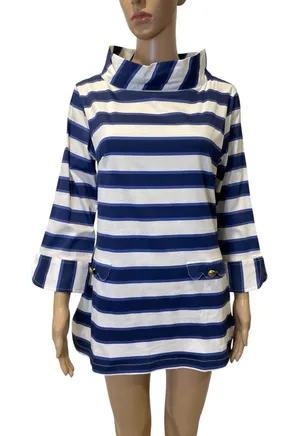 TIZZIE Striped Blue and White Tunic Top size M thumbnail 1