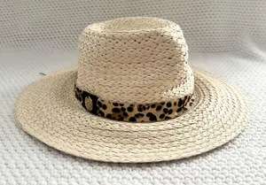 Vince Camuto Beige Straw Leopard Pony Hair Band Summer Hat Floppy Panama OS thumbnail 3