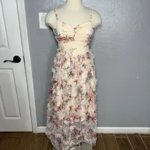 Cider 2 Piece Cottage Ruffle Midi Ruffled Dress with Pink Cardigan, M thumbnail 3