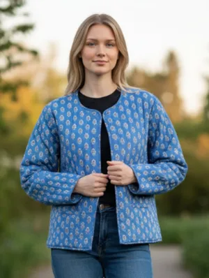 NWOT Japna Blue Floral Quilted Jacket Blue Small thumbnail 1